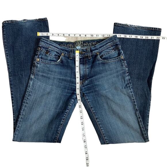 Edun Blue Flare Wide Leg Jeans with Fading and Whiskering 27 - Picture 5 of 8